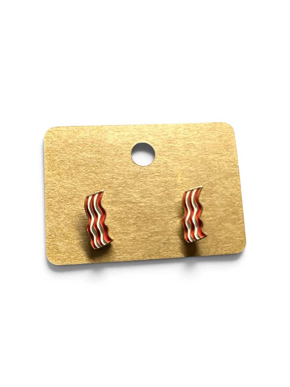 Charming Charlie Gold-Tone Red and White Wavy Stripe Stud Earrings